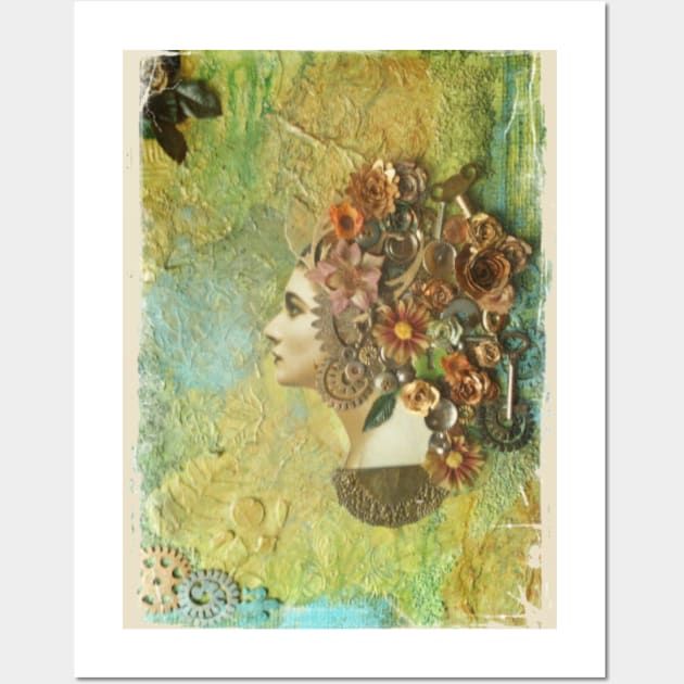 Steampunk woman painting square Wall Art by farq